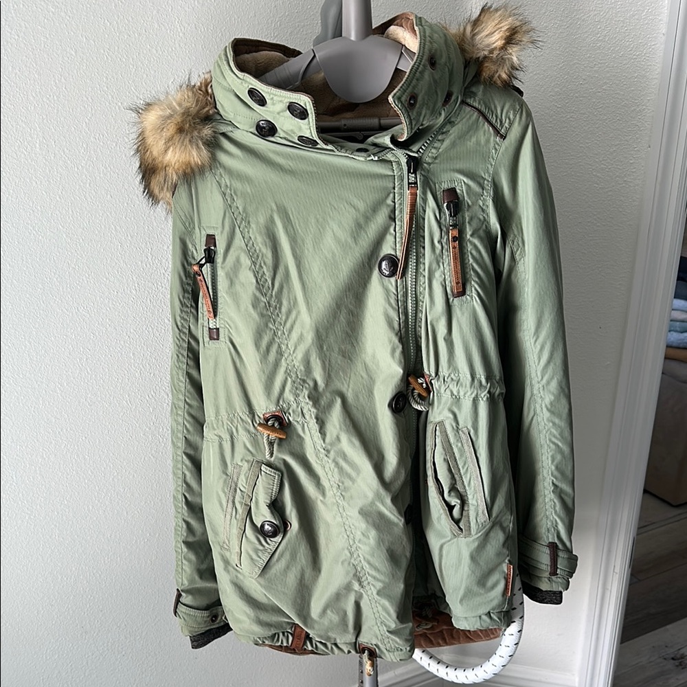 Naketano Green Parka with Faux Fur Trim